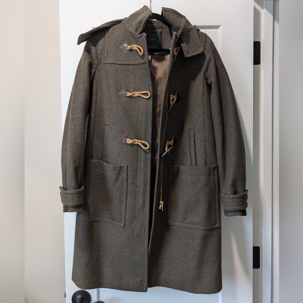Jcrew olive green wool coat size 2